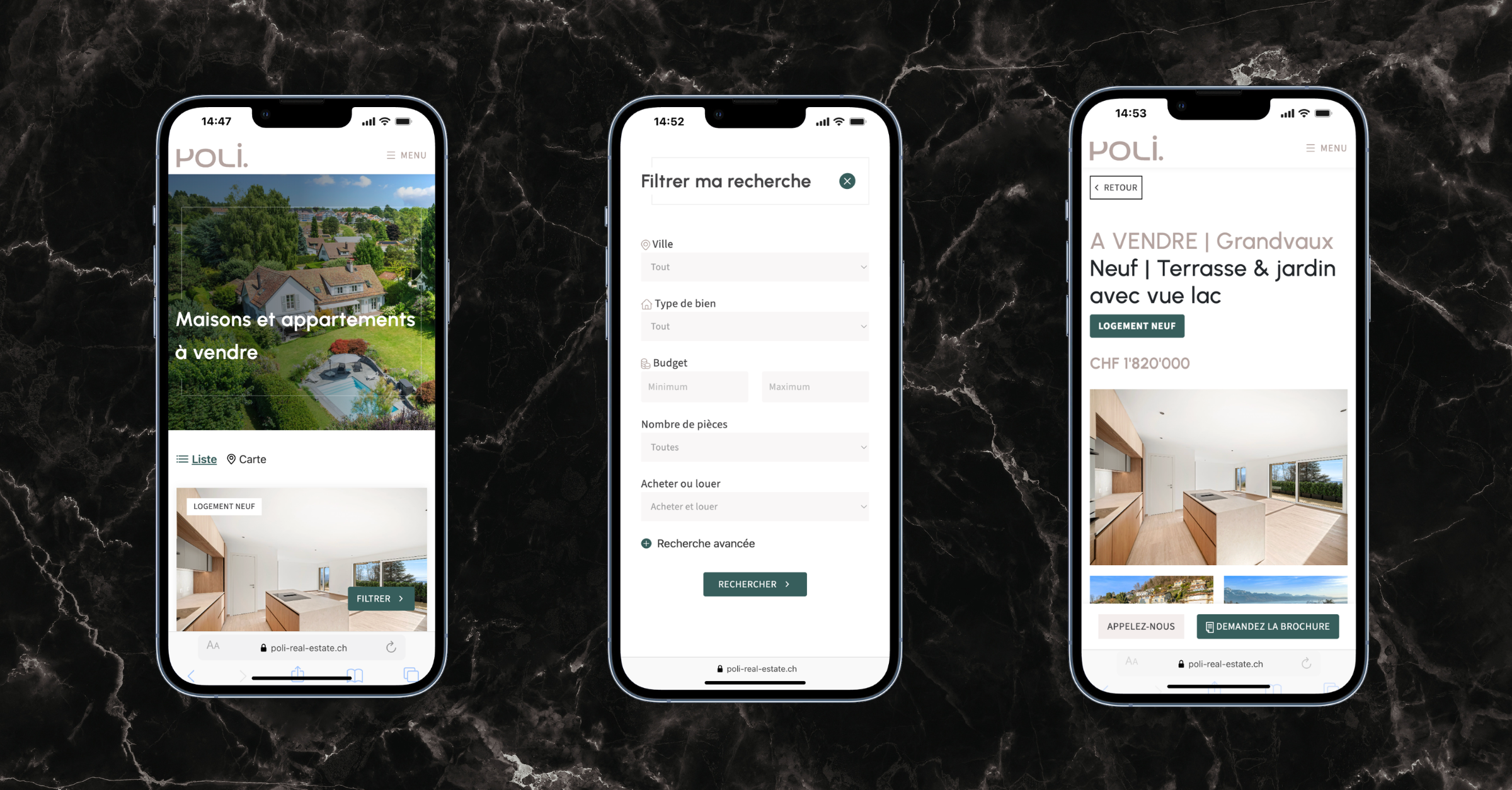 Mobile Experience Webiste Poli Real Estate - Lausanne - Pully